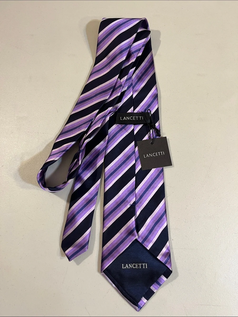 Men's Striped Silk Tie in Purple and Black